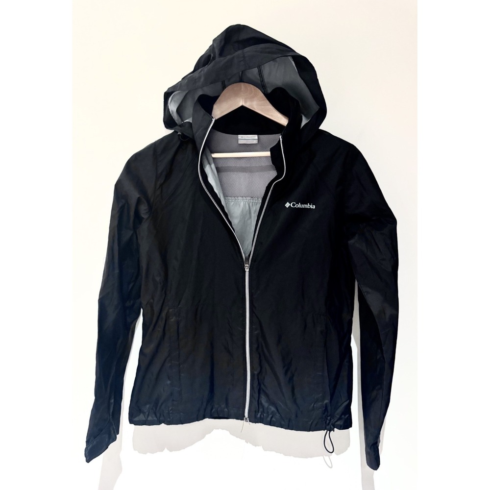 Columbia‎ Women's Sz Medium Black Zip Up Hooded Rain Coat